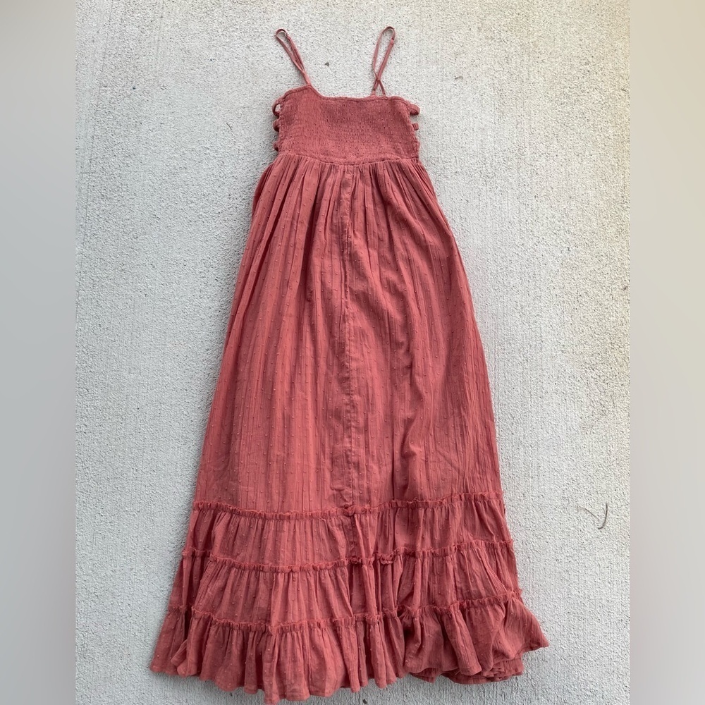 Lulus Dusty Rose Swiss Dot Smocked Midi Dress Cottagecore Boho Size L